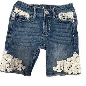 Jordache Girls Denim Shorts Size 6 Blue Jean Shorts w/ White Lace Trim